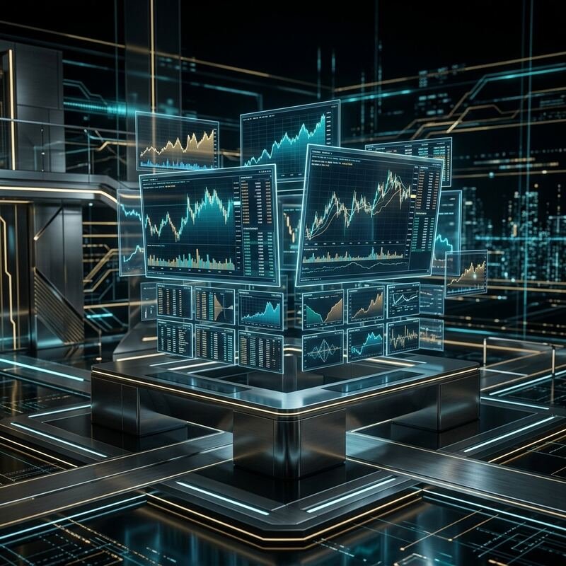 Visualización abstracta de mercados financieros y exchanges de criptomonedas